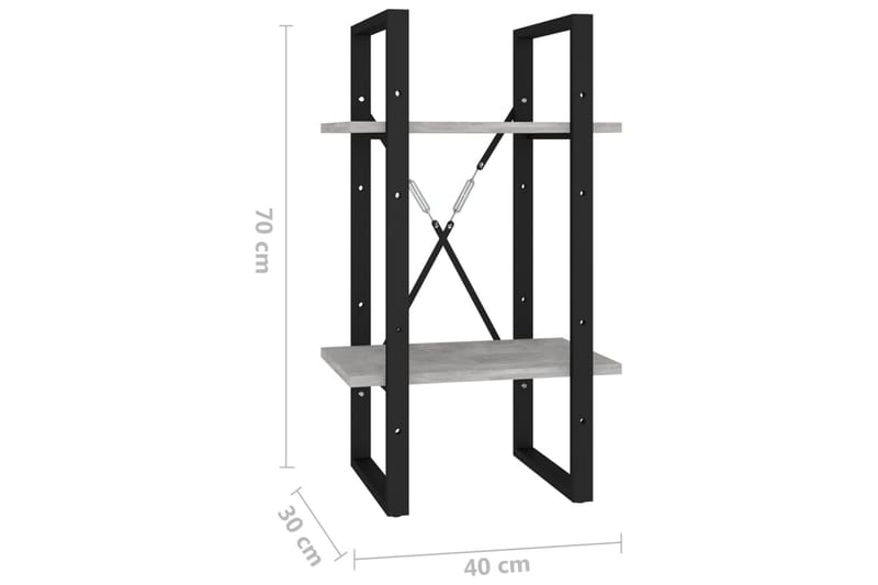 Bokhylle 2 nivåer betonggrå 40x30x70 cm sponplate - Grå - Oppbevaring - Hyller - Bokhylle