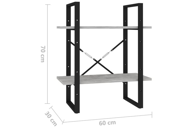 Bokhylle 2 nivåer betonggrå 60x30x70 cm sponplate - Grå - Oppbevaring - Hyller - Bokhylle