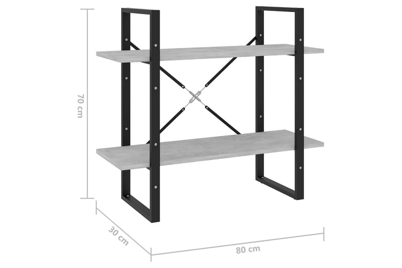 Bokhylle 2 nivåer betonggrå 80x30x70 cm sponplate - Grå - Oppbevaring - Hyller - Bokhylle