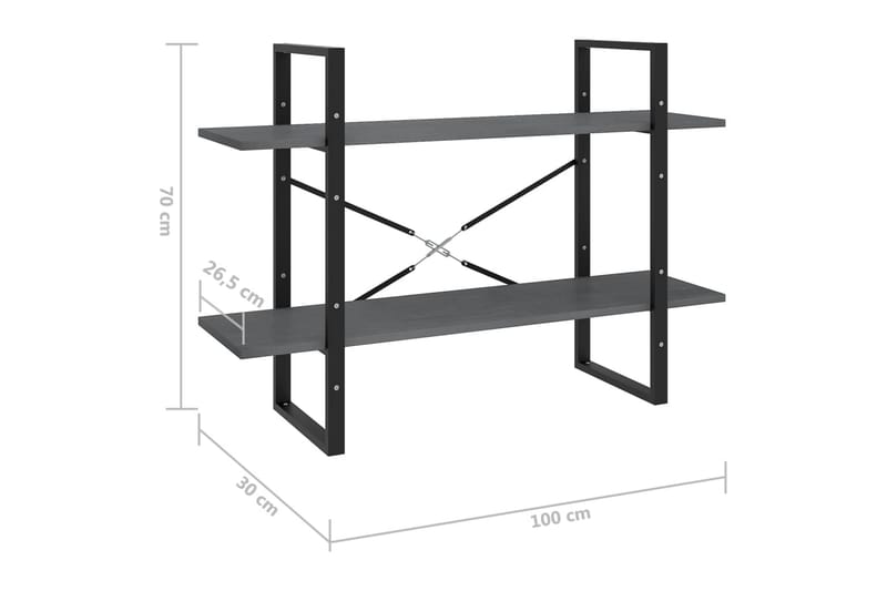 Bokhylle 2 nivåer grå 100x30x70 cm heltre furu - Grå - Oppbevaring - Hyller - Bokhylle