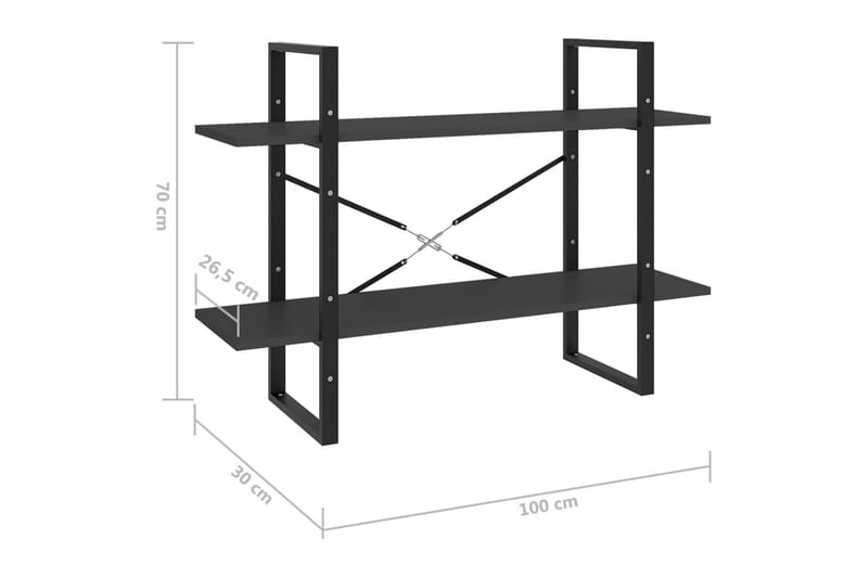 Bokhylle 2 nivåer grå 100x30x70 cm sponplate - Grå - Bokhylle