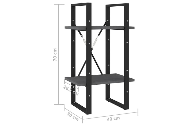 Bokhylle 2 nivåer grå 40x30x70 cm heltre furu - Grå - Oppbevaring - Hyller - Bokhylle