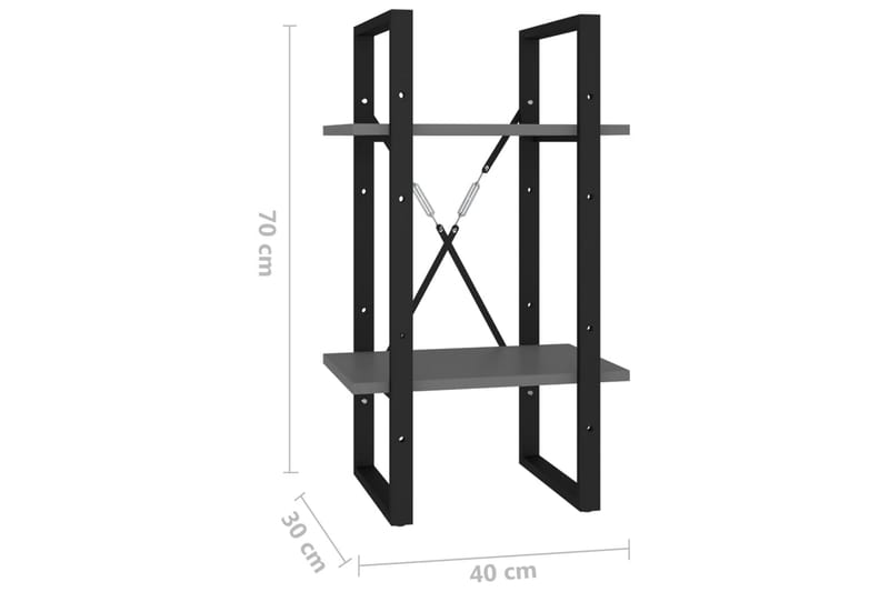 Bokhylle 2 nivåer grå 40x30x70 cm sponplate - Grå - Oppbevaring - Hyller - Bokhylle