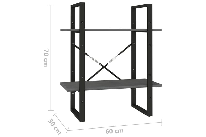 Bokhylle 2 nivåer grå 60x30x70 cm heltre furu - Grå - Oppbevaring - Hyller - Bokhylle