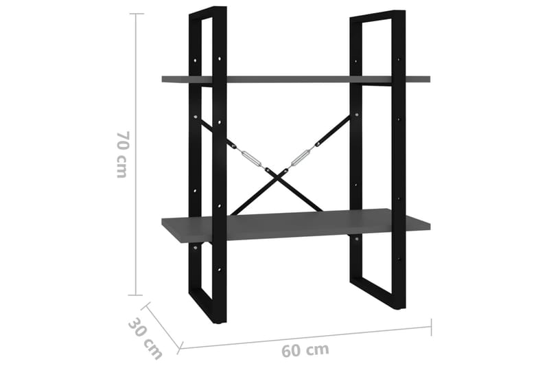 Bokhylle 2 nivåer grå 60x30x70 cm sponplate - Grå - Oppbevaring - Hyller - Bokhylle