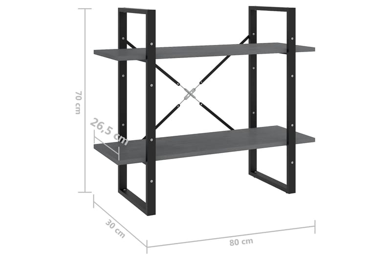 Bokhylle 2 nivåer grå 80x30x70 cm heltre furu - Grå - Oppbevaring - Hyller - Bokhylle