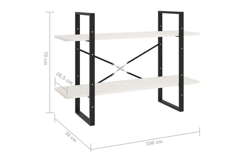 Bokhylle 2 nivåer hvit 100x30x70 cm heltre furu - Hvit - Oppbevaring - Hyller - Bokhylle