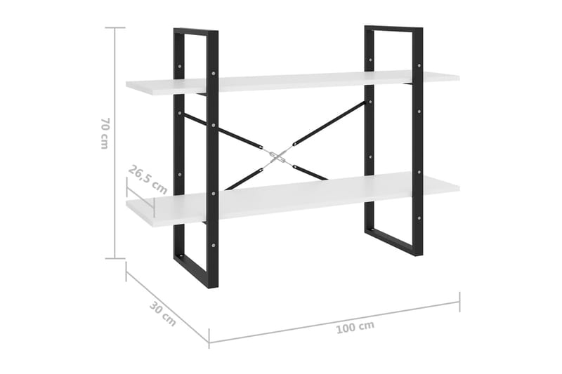 Bokhylle 2 nivåer hvit 100x30x70 cm sponplate - Hvit - Oppbevaring - Hyller - Bokhylle