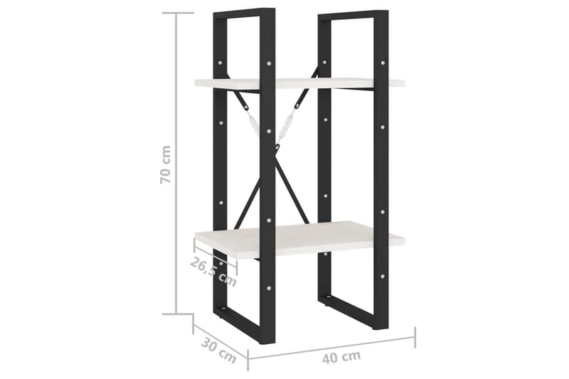 Bokhylle 2 nivåer hvit 40x30x70 cm heltre furu - Hvit - Bokhylle