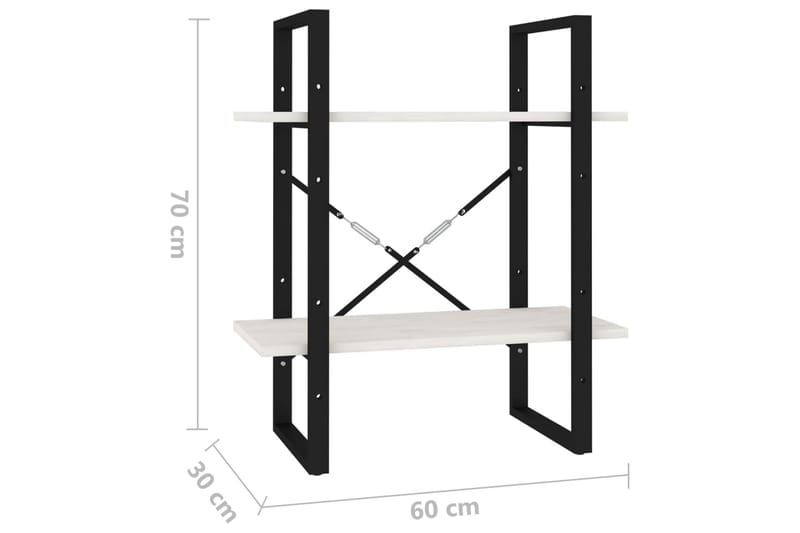 Bokhylle 2 nivåer hvit 60x30x70 cm heltre furu - Hvit - Oppbevaring - Hyller - Bokhylle