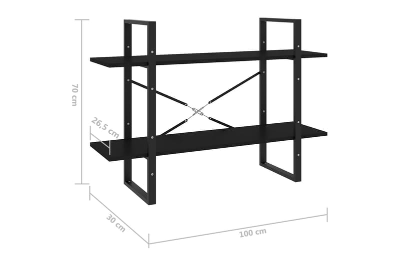 Bokhylle 2 nivåer svart 100x30x70 cm sponplate - Svart - Oppbevaring - Hyller - Bokhylle