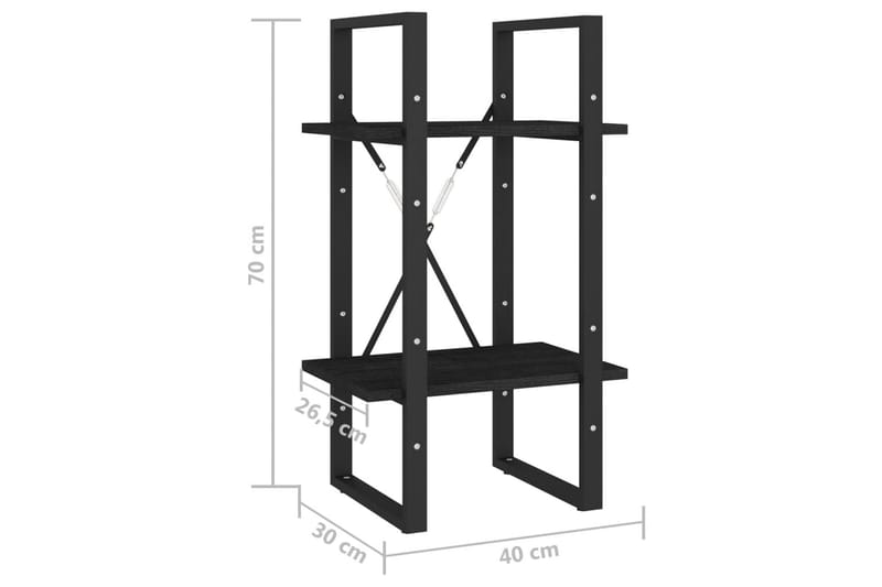 Bokhylle 2 nivåer svart 40x30x70 cm heltre furu - Svart - Oppbevaring - Hyller - Bokhylle