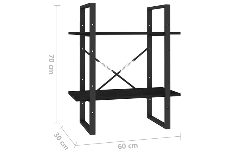 Bokhylle 2 nivåer svart 60x30x70 cm heltre furu - Svart - Oppbevaring - Hyller - Bokhylle