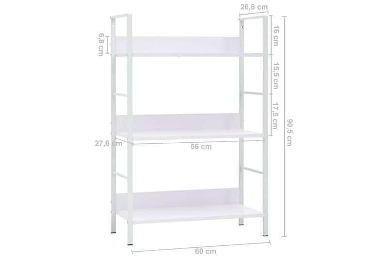 Bokhylle 3 lag hvit 60x27,6x90,5 cm sponplate - Oppbevaring - Hyller - Bokhylle