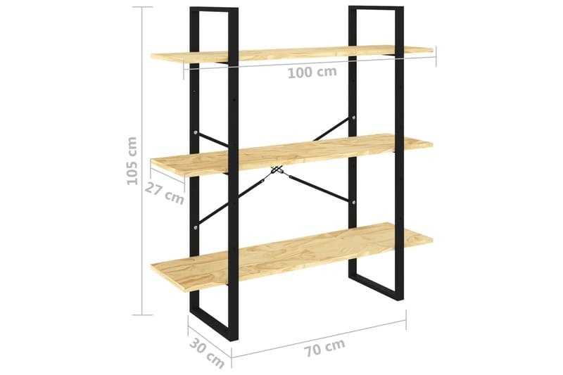 Bokhylle 3 nivåer 100x30x105 cm heltre furu - Brun - Oppbevaring - Hyller - Bokhylle