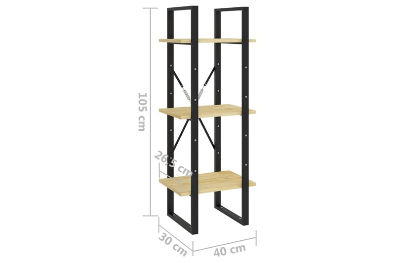 Bokhylle 3 nivåer 40x30x105 cm heltre furu - Brun - Oppbevaring - Hyller - Bokhylle