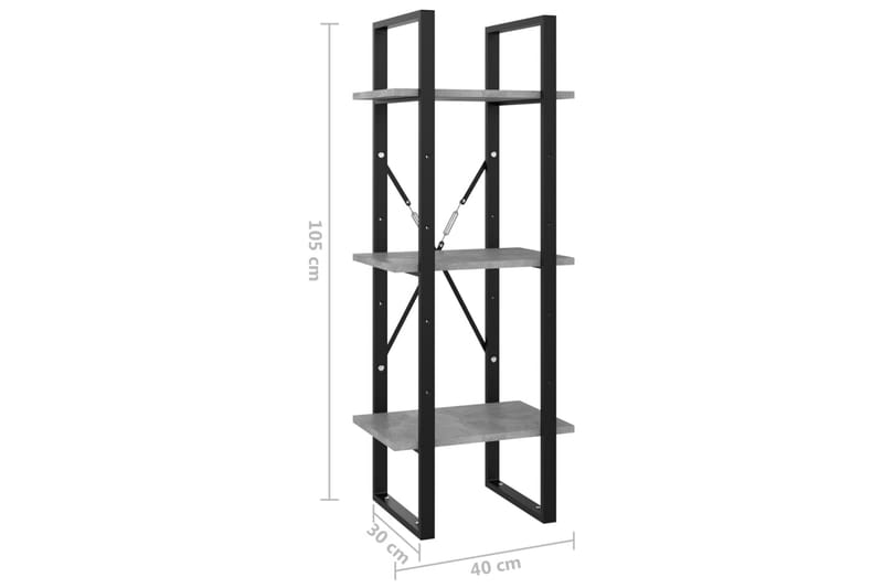 Bokhylle 3 nivåer betonggrå 40x30x105 cm sponplate - Grå - Oppbevaring - Hyller - Bokhylle