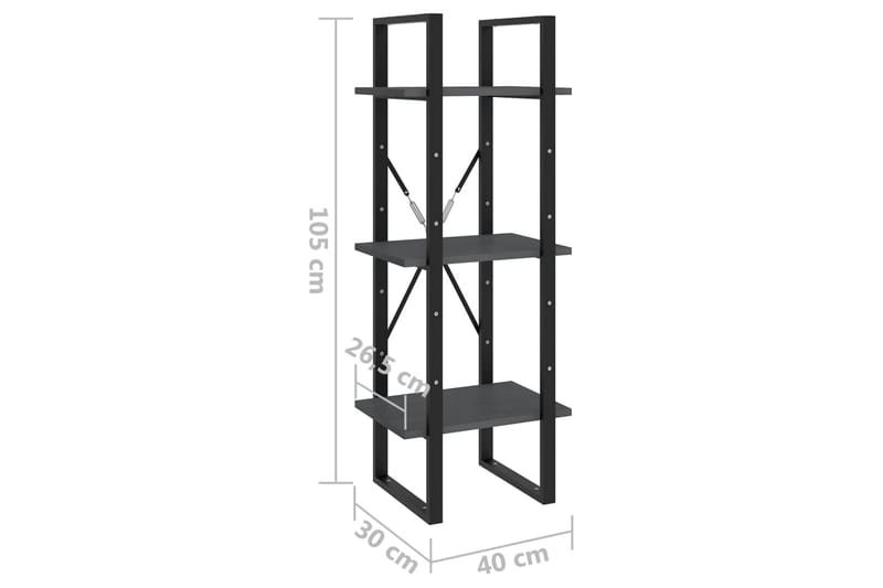 Bokhylle 3 nivåer grå 40x30x105 cm heltre furu - Grå - Oppbevaring - Hyller - Bokhylle