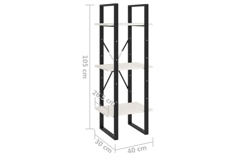 Bokhylle 3 nivåer hvit 40x30x105 cm heltre furu - Hvit - Oppbevaring - Hyller - Bokhylle