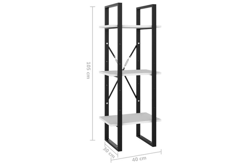 Bokhylle 3 nivåer hvit 40x30x105 cm sponplate - Hvit - Oppbevaring - Hyller - Bokhylle