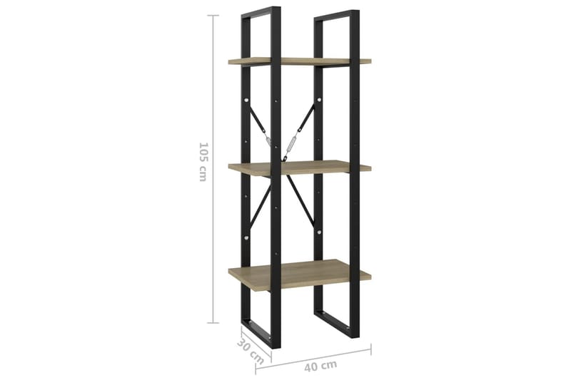 Bokhylle 3 nivåer sonoma eik 40x30x105 cm sponplate - Brun - Oppbevaring - Hyller - Bokhylle