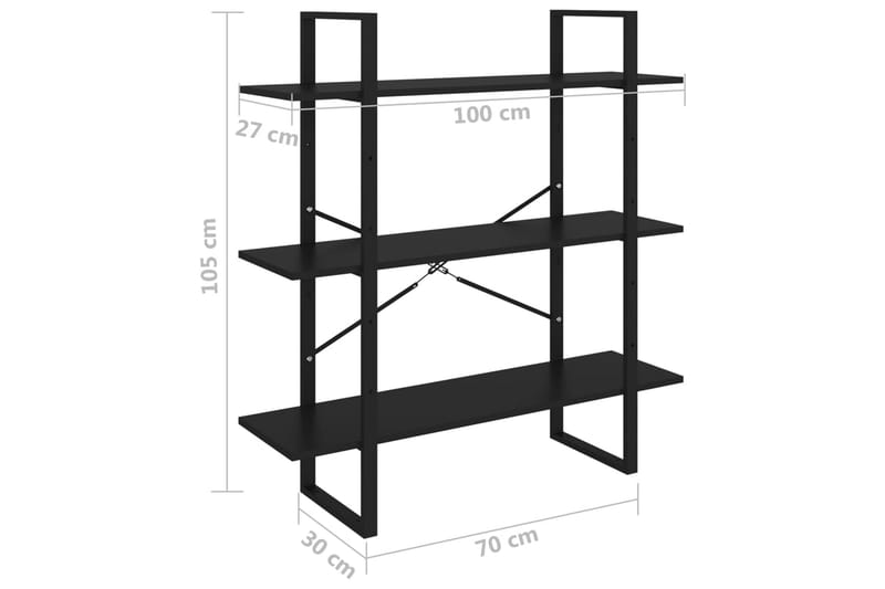 Bokhylle 3 nivåer svart 100x30x105 cm heltre furu - Svart - Oppbevaring - Hyller - Bokhylle