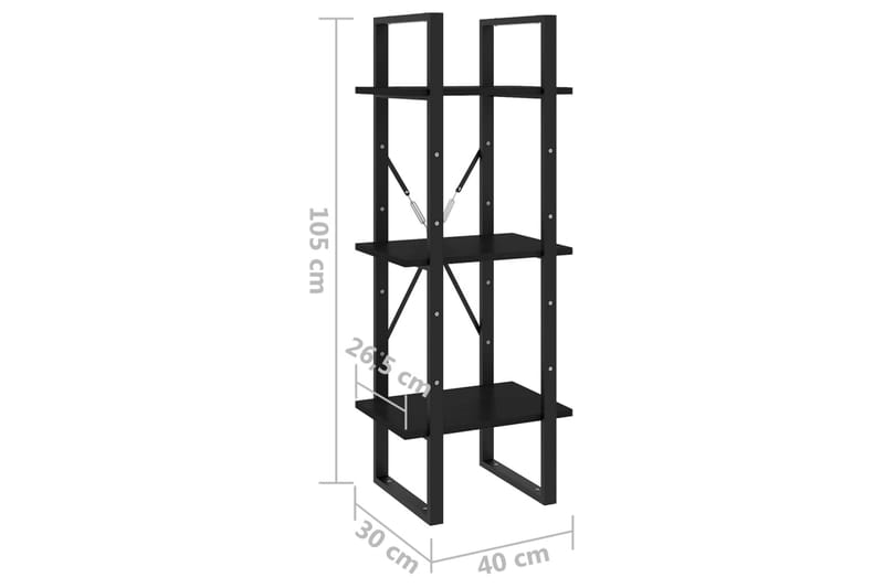 Bokhylle 3 nivåer svart 40x30x105 cm heltre furu - Svart - Bokhylle