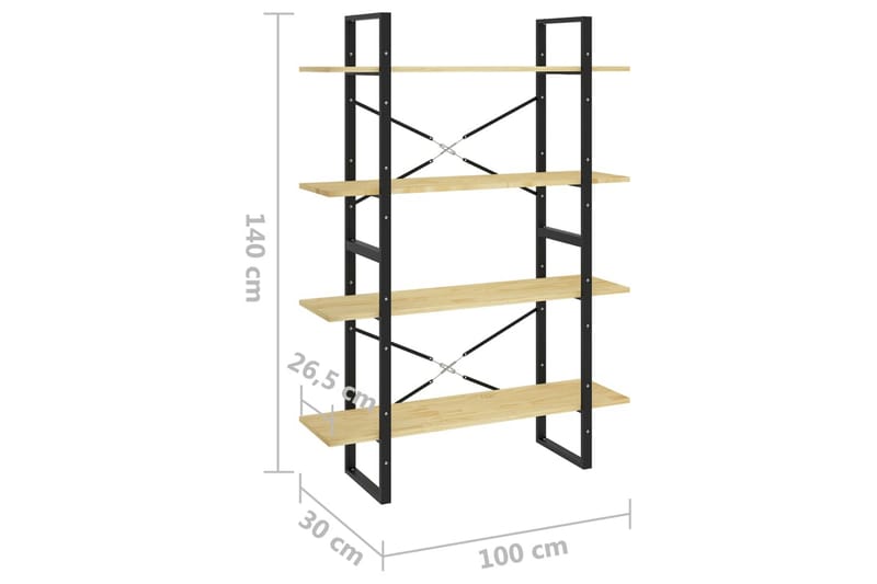 Bokhylle 4 nivåer 100x30x140 cm heltre furu - Brun - Oppbevaring - Hyller - Bokhylle