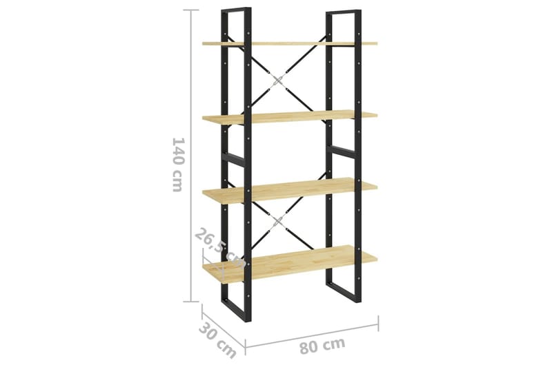 Bokhylle 4 nivåer 80x30x140 cm heltre furu - Brun - Oppbevaring - Hyller - Bokhylle