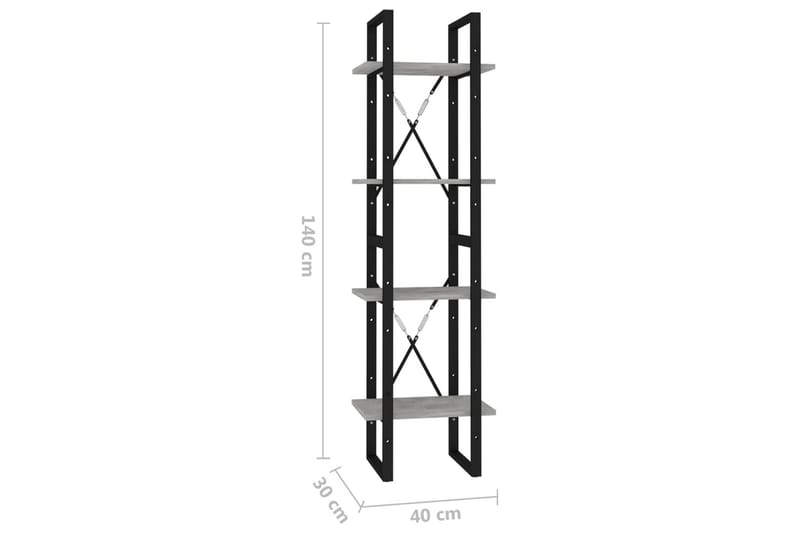 Bokhylle 4 nivåer betonggrå 40x30x140 cm sponplate - Grå - Oppbevaring - Hyller - Bokhylle