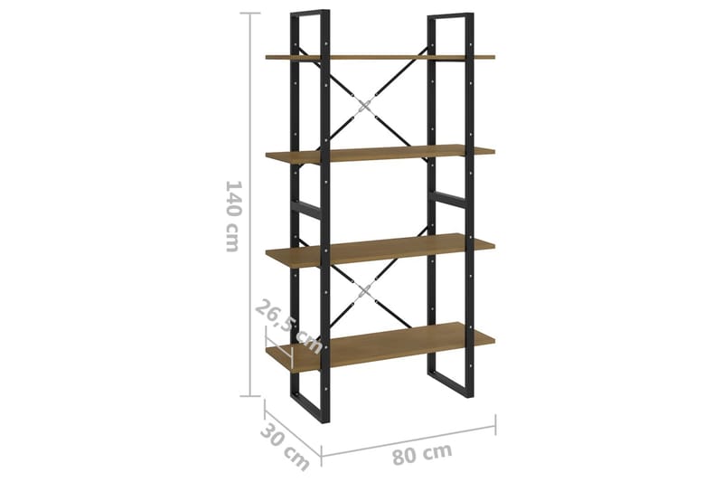 Bokhylle 4 nivåer brun 80x30x140 cm heltre furu - Brun - Oppbevaring - Hyller - Bokhylle