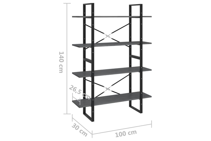 Bokhylle 4 nivåer grå 100x30x140 cm heltre furu - Grå - Oppbevaring - Hyller - Bokhylle