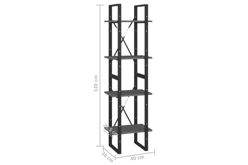 Bokhylle 4 nivåer grå 40x30x140 cm heltre furu - Grå - Oppbevaring - Hyller - Bokhylle