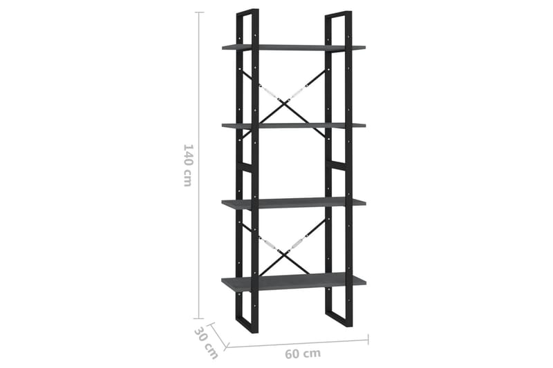 Bokhylle 4 nivåer grå 60x30x140 cm heltre furu - Grå - Oppbevaring - Hyller - Bokhylle