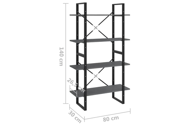 Bokhylle 4 nivåer grå 80x30x140 cm heltre furu - Grå - Oppbevaring - Hyller - Bokhylle