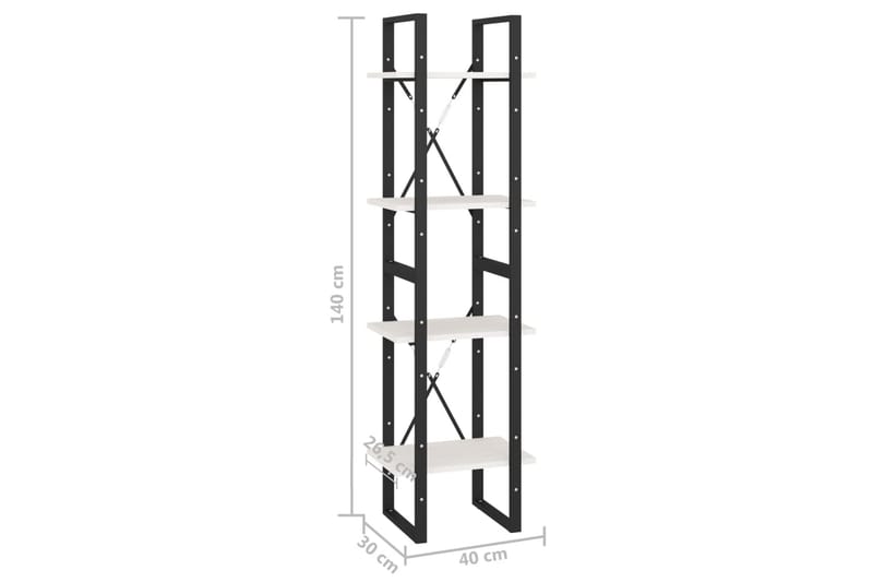 Bokhylle 4 nivåer hvit 40x30x140 cm heltre furu - Hvit - Oppbevaring - Hyller - Bokhylle