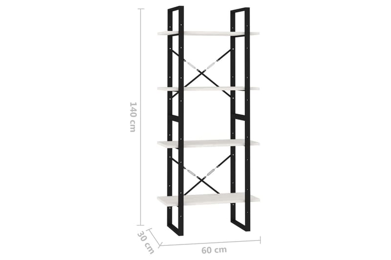 Bokhylle 4 nivåer hvit 60x30x140 cm heltre furu - Hvit - Oppbevaring - Hyller - Bokhylle