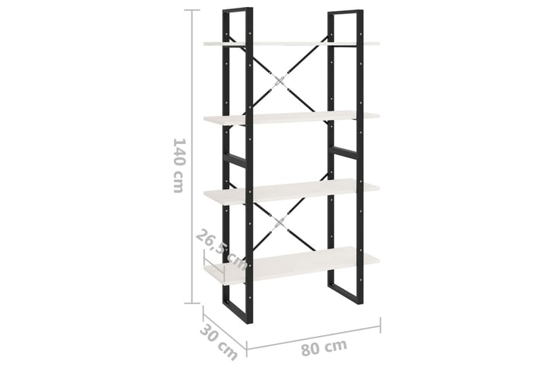 Bokhylle 4 nivåer hvit 80x30x140 cm heltre furu - Hvit - Oppbevaring - Hyller - Bokhylle