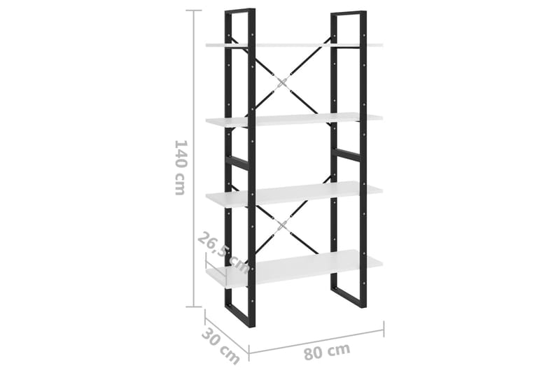 Bokhylle 4 nivåer hvit 80x30x140 cm sponplate - Hvit - Oppbevaring - Hyller - Bokhylle