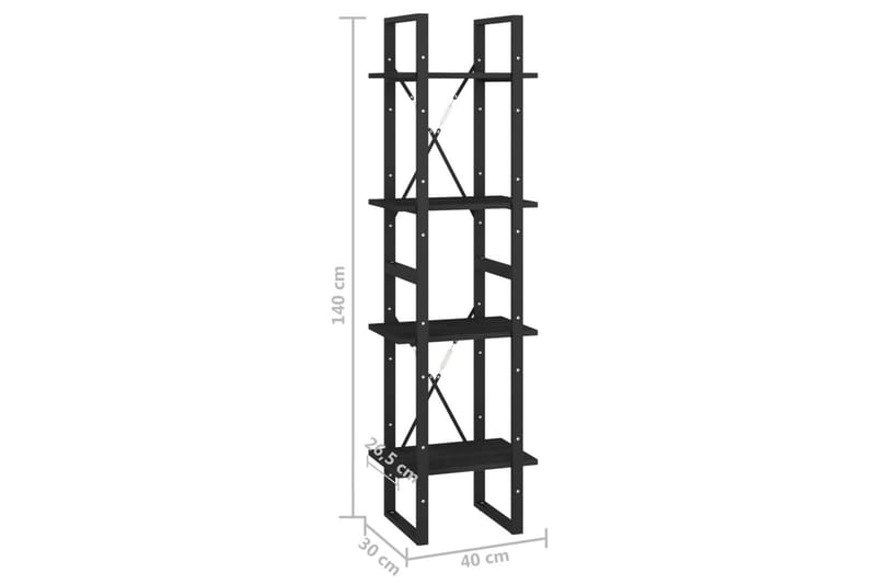 Bokhylle 4 nivåer svart 40x30x140 cm heltre furu - Svart - Oppbevaring - Hyller - Bokhylle