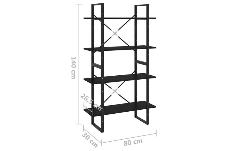 Bokhylle 4 nivåer svart 80x30x140 cm heltre furu - Svart - Oppbevaring - Hyller - Bokhylle