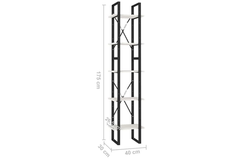 Bokhylle 5 etasjer hvit 40x30x175 cm furu - Hvit - Oppbevaring - Hyller - Bokhylle