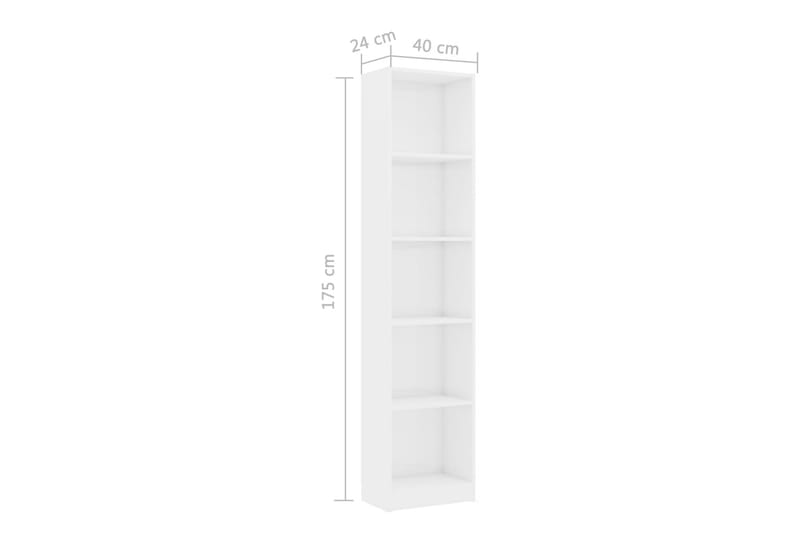 Bokhylle 5 nivå høyglans hvit 40x24x175 cm sponplate - Oppbevaring - Hyller - Bokhylle