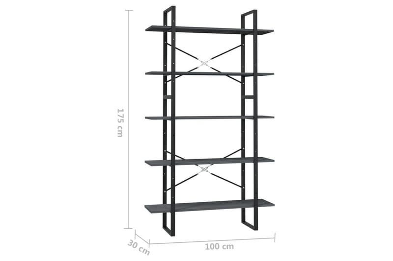 Bokhylle 5 nivåer 100x30x175 cm furu grå - Grå - Oppbevaring - Hyller - Bokhylle