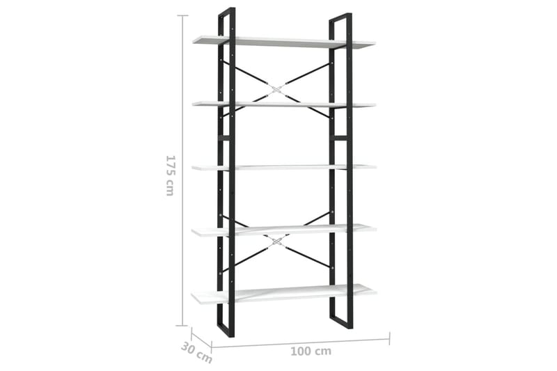 Bokhylle 5 nivåer 100x30x175 cm furu hvit - Hvit - Oppbevaring - Hyller - Bokhylle