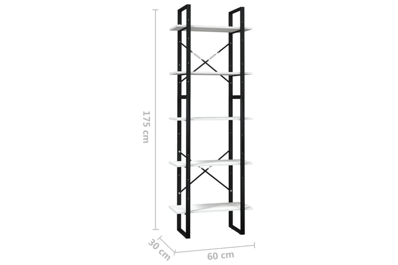 Bokhylle 5 nivåer 60x30x175 cm furu hvit - Hvit - Oppbevaring - Hyller - Bokhylle