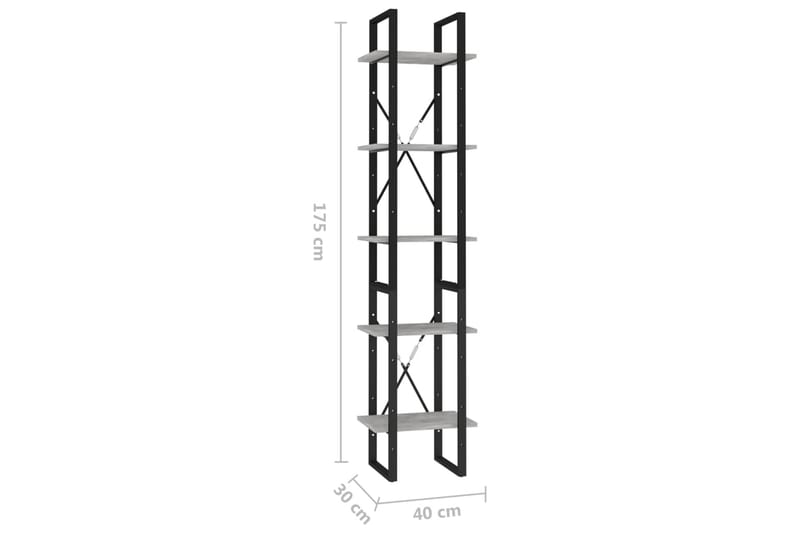 Bokhylle 5 nivåer betonggrå 40x30x175 cm sponplate - Grå - Oppbevaring - Hyller - Bokhylle