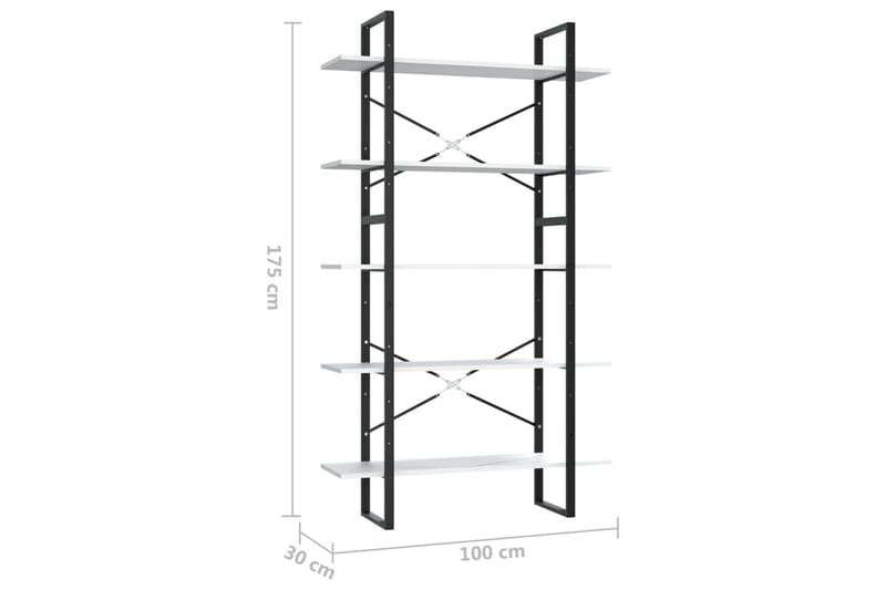 Bokhylle 5 nivåer hvit 100x30x175 cm sponplate - Hvit - Oppbevaring - Hyller - Bokhylle