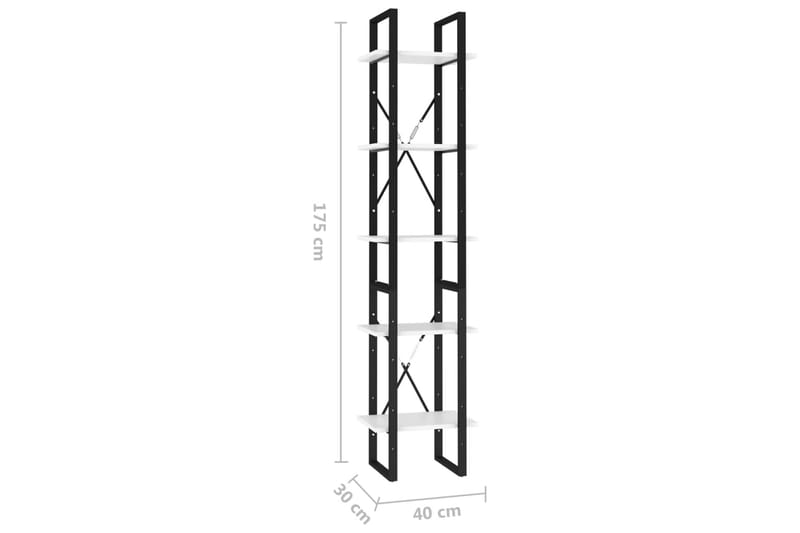 Bokhylle 5 nivåer hvit 40x30x175 cm sponplate - Hvit - Oppbevaring - Hyller - Bokhylle