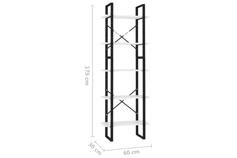 Bokhylle 5 nivåer hvit 60x30x175 cm sponplate - Hvit - Oppbevaring - Hyller - Bokhylle